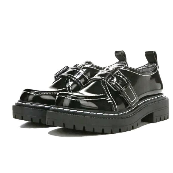 NEW Black Patent Slip-On Lug Sole Oxford Loafer Edelle by Circus by Sam Edelman - Picture 1 of 12
